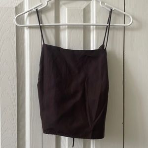 Brown Square Neck Cropped Tank